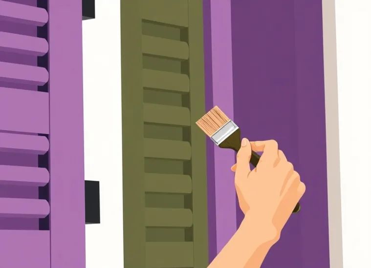 Mise en peinture au pinceau de volets et d'encadrements en bois